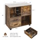 Mobile file cabinet in brown with open compartments and drawers, featuring smooth-rolling wheels for easy movement.