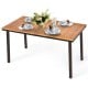 Acacia wood patio dining table with slatted surface, umbrella hole, and rust-proof legs, perfect for outdoor gatherings.