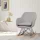Gray upholstered rocking armchair with beech wood legs and steel frame, perfect for living room or bedroom relaxation.