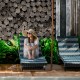 Umbrella base stand with wheels, 50 lbs metal frame for stability, ideal for patio, garden, or poolside use.