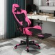 Gaming chair in pink and black with adjustable features, USB massage lumbar pillow, and retractable footrest for.