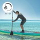 Inflatable stand-up paddle board with adjustable aluminum paddle, ideal for water activities like fishing and yoga.