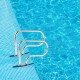 Stainless steel swimming pool handrail with a square base, providing stability and easy access to the pool.