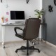 Side view of an adjustable leather executive office chair with armrests, featuring a padded cushion and ergonomic.