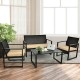 4-piece patio rattan furniture set with cushioned sofa and coffee table, ideal for indoor and outdoor use.