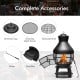 Patio wood burning chimenea fireplace with round wire mesh, sturdy iron construction, perfect for outdoor gatherings.