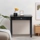 Small black console table with drawer, made of wood and MDF, perfect for living room or hallway storage.
