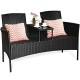 Wicker patio conversation set featuring removable cushions, a tempered glass table, and ergonomic design for outdoor.