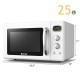 Compact 0.9 Cu. Ft. retro microwave oven in white with a clear viewing window, ideal for small apartments and offices.