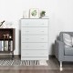 White 5-drawer dresser featuring a smooth surface and top shelf for decor, suitable for compact living spaces.