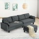 L-shaped gray reversible sectional sofa with ottoman, featuring breathable linen fabric and chic rivet trim for stylish.