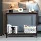 Dark brown 2-tier console table with X-design, featuring an open shelf for storage, perfect for living rooms or.