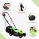13-inch electric push lawn mower in green with a 30L grass collection bag and ergonomic handle for easy maneuverability.