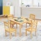 Kids pine wood table and chair set with 1 rectangular table and 4 chairs, perfect for indoor or outdoor use.