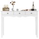 Side view of the white side sofa table with three drawers and vintage metal handles, ideal for entryway decor and.