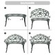 Antique rose style outdoor cast aluminum patio bench with easy assembly instructions for garden or backyard use.