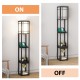 Modern floor lamp with shelves and drawer, featuring a white lampshade and USB ports, perfect for living room or.