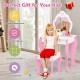 Toddler vanity set with detachable mirror, sturdy MDF construction, and cute flower patterns, perfect for kids'.