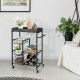 Kitchen island cart on wheels featuring a removable top, wine rack, and two mesh baskets for versatile storage options.