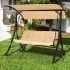 3-seat outdoor porch swing featuring a solid rustproof steel frame and breathable Olefin fabric cushions for outdoor.