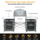 Folding camping table with gray aluminum tabletop, side tables, and storage organizer, ideal for outdoor gatherings.