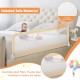 Extra long 59-inch beige baby bed rail guard with breathable mesh fabric for added safety and comfort during sleep.