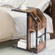C-shaped industrial snack end table with storage compartments, made of durable particle board and metal frame, perfect.