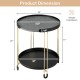 2-tier round side table with removable tray, grey dolomite top and golden metal frame, perfect for small spaces.