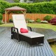 Outdoor cushioned chaise lounge in white with adjustable backrest, perfect for relaxing by the pool or patio.