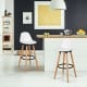 Mid-century barstools with white PU leather seats and beech wood legs, ideal for dining rooms or home bars.