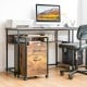 2-drawer mobile file cabinet in rustic brown with open shelf, ideal for office use and easy movement on rolling casters.