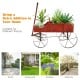 Wooden wagon plant bed in red with wheels, featuring two planting sections, ideal for garden or patio use.