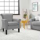 Single light gray upholstered accent chair with curved armrests and overstuffed cushion, ideal for office or study.