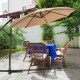 Beige 10 ft solar-powered LED patio offset umbrella with 32 lights, 360° rotation, and weather-resistant fabric for.