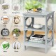 Gray 3-tier nightstand with open compartments for storage, ideal for living room or bedroom decor.