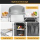 Foldable outdoor BBQ grilling table with windscreen, sturdy aluminum frame, spacious countertop, perfect for camping.