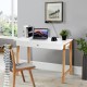 Modern computer desk with rubberwood legs, spacious white surface, and large drawer, perfect for home offices or study.