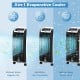 Portable evaporative air cooler with 3 wind modes, ice crystal boxes, and remote control for customizable cooling.