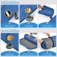 Self-inflating blue camping sleeping mattress with valve for quick inflation and carrying bag for easy transport.