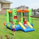 Bright inflatable castle bounce house with slide, featuring mesh walls and vibrant colors for kids' outdoor play.