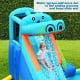 Hippo inflatable water slide with sprayers, large splash pool, and climbing wall for fun summer play.