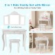 Kids vanity table set with removable mirror, sturdy stool, and large drawers, perfect for writing or makeup activities.