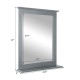Wall-mounted gray vanity mirror with shelf, high-definition glass, elegant design, ideal for hallway or bathroom use.
