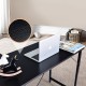 L-shaped black corner computer desk with spacious surface, adjustable footpads, and separate CPU stand for versatile.
