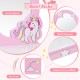 Kids wooden makeup dressing table set featuring a unicorn design, clear mirror, and practical storage drawer for play.