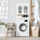 Bathroom Space Saver with carved top, adjustable shelf, and enclosed cabinet, perfect for compact storage solutions.