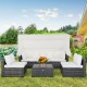 6-piece patio rattan furniture set with retractable canopy, featuring white cushions, perfect for garden relaxation.