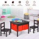 Kids activity table with storage drawers and two chairs in dark brown, perfect for playroom or bedroom use.