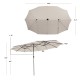 Double-sided 15 feet patio umbrella in beige with 48 solar LED lights, ideal for outdoor furniture coverage.