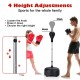 Adjustable freestanding punching bag with boxing gloves, featuring 4 height adjustments for all ages and a stable base.